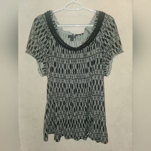 East 5th 2X Women's business casual black and white short sleeve blouse